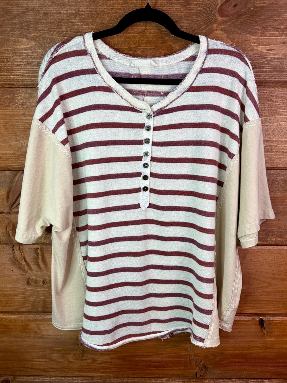 By Together Oversized Deconstructed Distressed Striped Henley Top Size Small 🍁